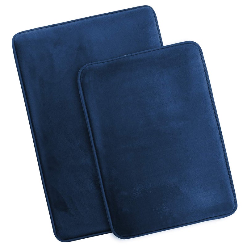 Clara Clark 2 Piece Bathroom Rugs Bath Mat Set, Velvet Memory Foam Bath Mats for Bathroom - Non-Slip, PVC Backing Bath Rugs, Washable - Dries Quickly, Blue - Image 2
